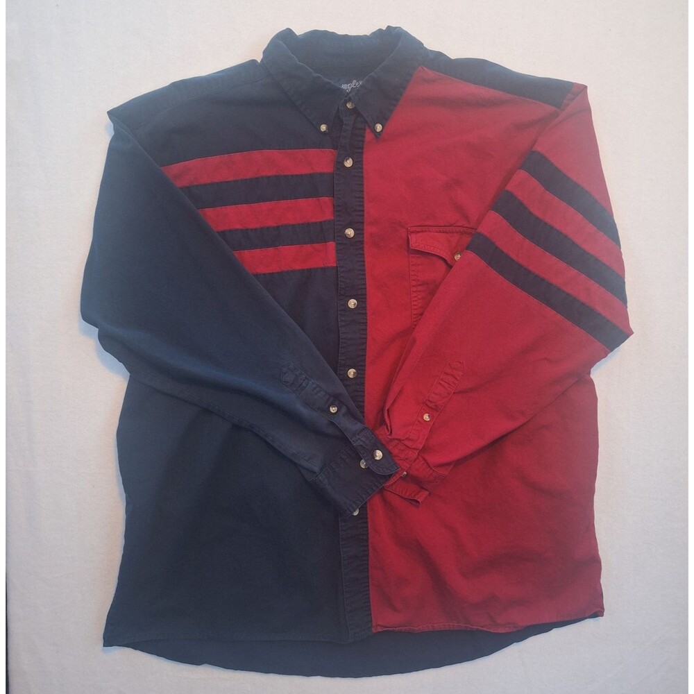 Wrangler Western Shirt Blue Red Button Down Vintage Long Sleeve Mens XL
